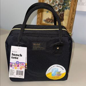 fit + fresh Bloomington Black Lunch Tote Bag w/ Handles Ice Pack & 2 Containers